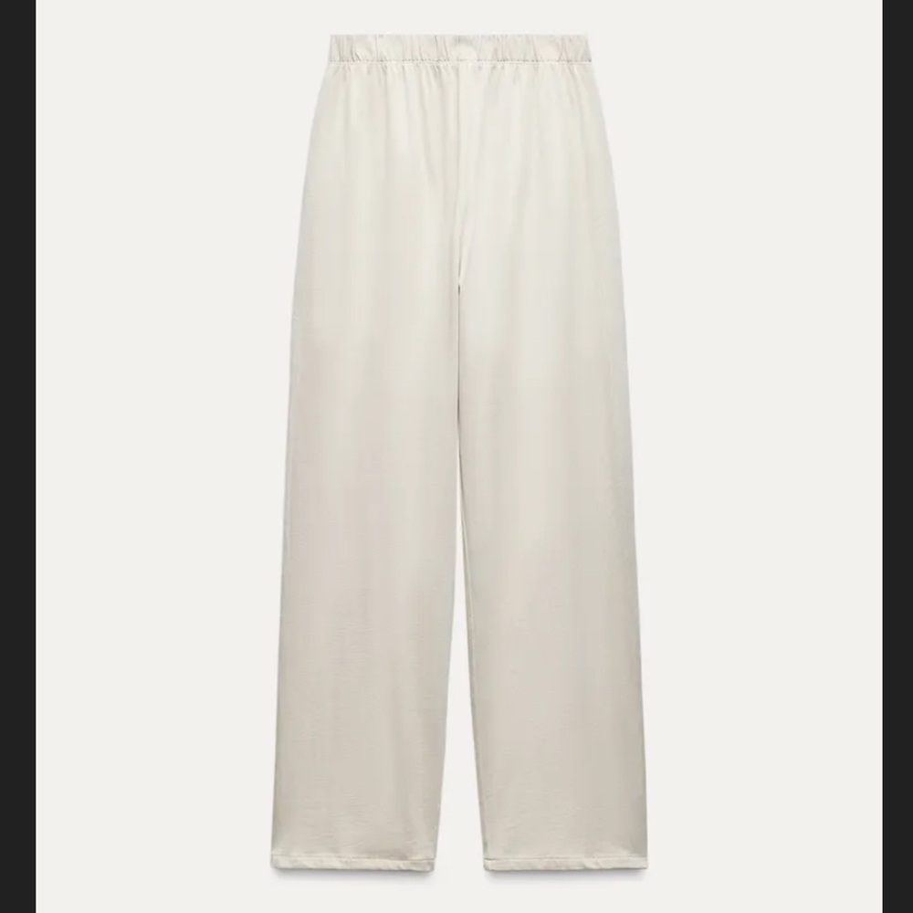 Zara NWT- heavy cotton washed ecru Wide-Leg Pants